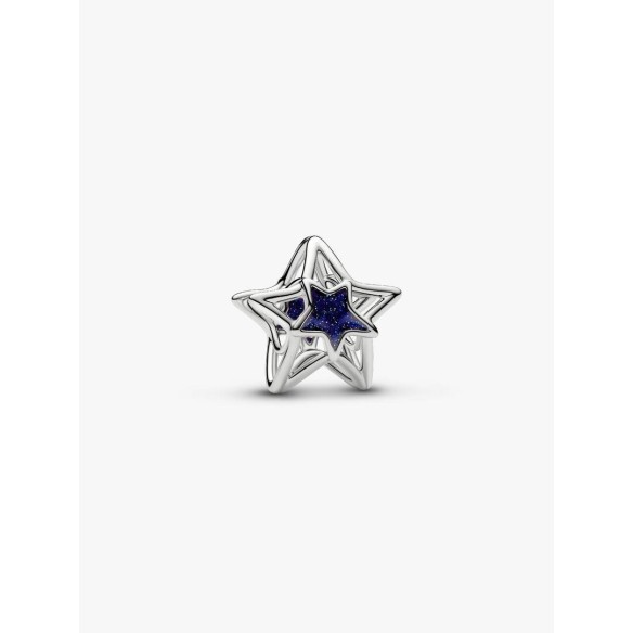 Openwork star platinum-plated charm with blue enamel