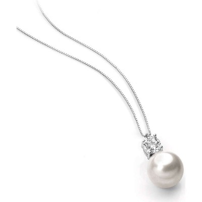 Girocollo Oro Bianco Perla E Zircone