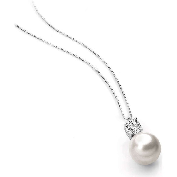 Girocollo Oro Bianco Perla E Zircone