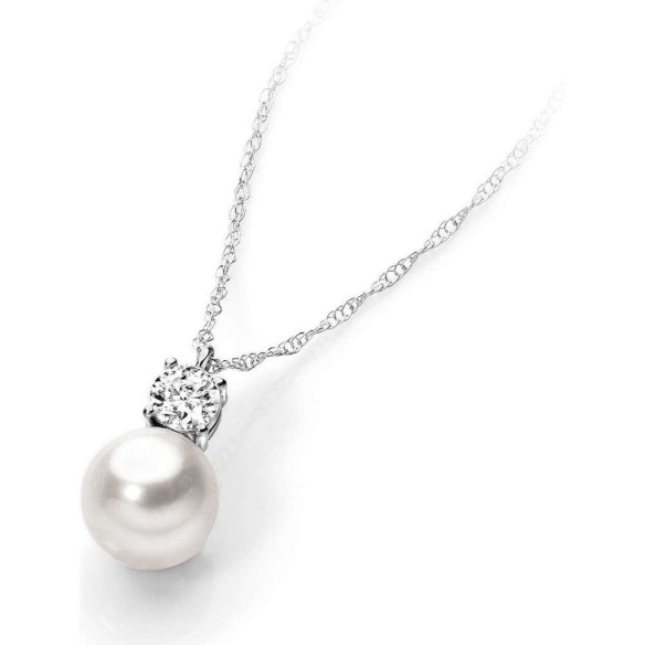 Girocollo Oro Bianco Perla E Zircone