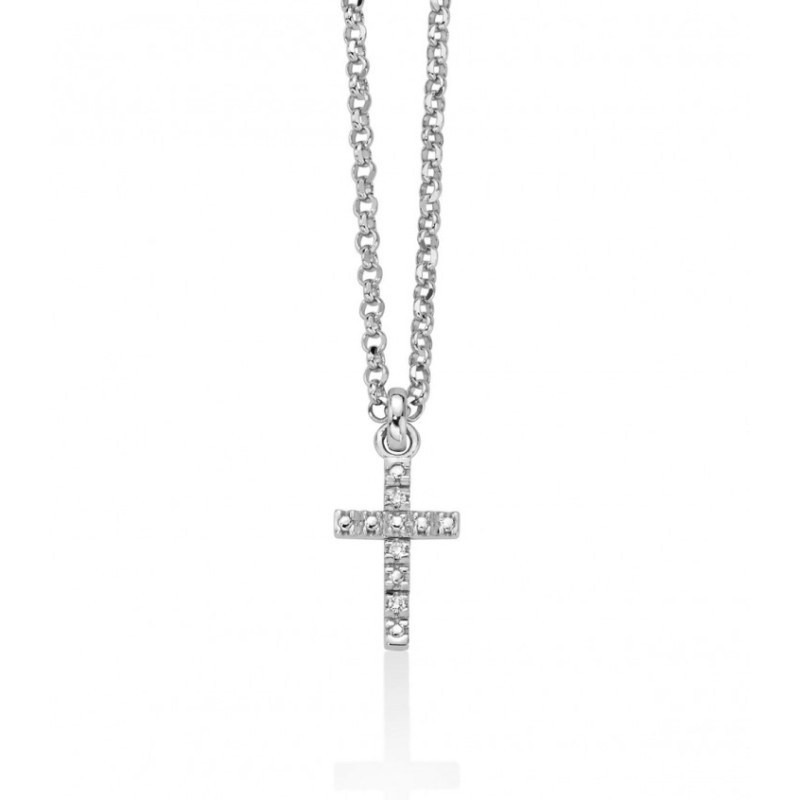 Collana con Pendente a Croce Argento e Diamanti