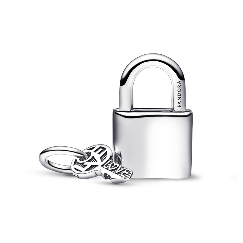 Charm Pendente Lucchetto e Chiave dell’Amore con Pietre Rosse