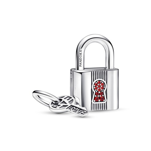 Charm Pendente Lucchetto e Chiave dell’Amore con Pietre Rosse