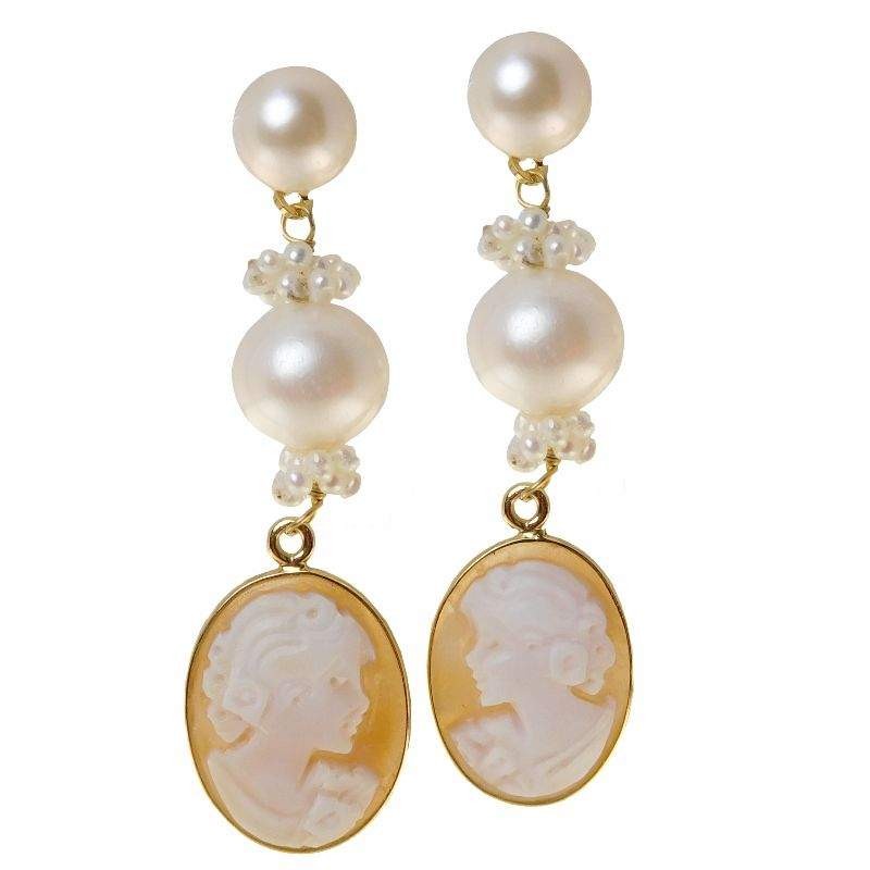 Orecchini CAPRI Perle Biwa Cammeo su argento