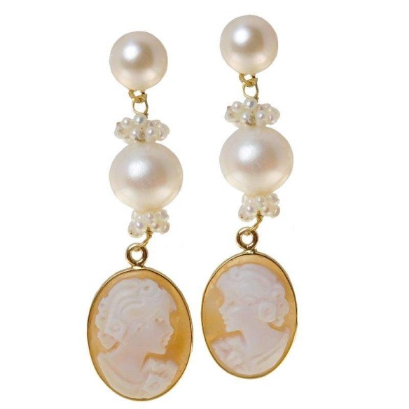 Orecchini CAPRI Perle Biwa Cammeo su argento