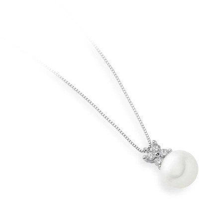 Girocollo Oro Bianco Perla E Zircone