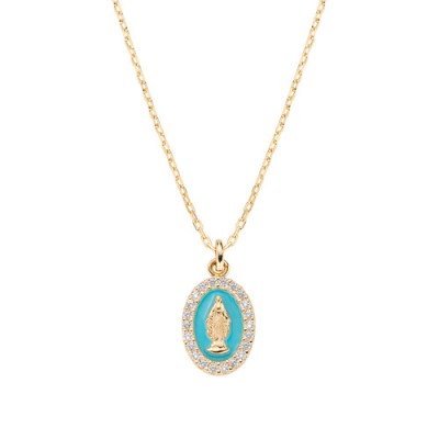 Collana mini Medaglia Miracolosa smaltata Turchese