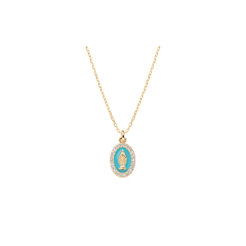 Collana mini Medaglia Miracolosa smaltata Turchese