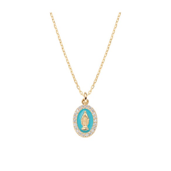 Collana mini Medaglia Miracolosa smaltata Turchese