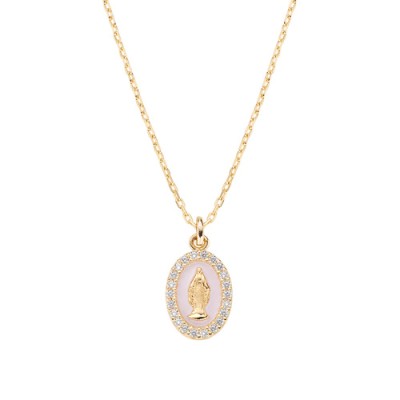 Collana mini Medaglia Miracolosa smaltata Rosa Perla