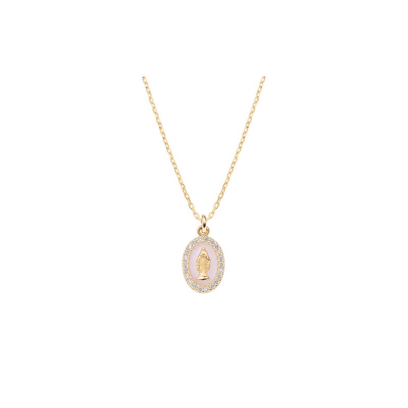 Collana mini Medaglia Miracolosa smaltata Rosa Perla