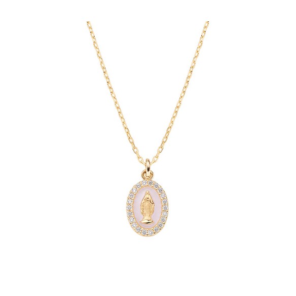 Collana mini Medaglia Miracolosa smaltata Rosa Perla